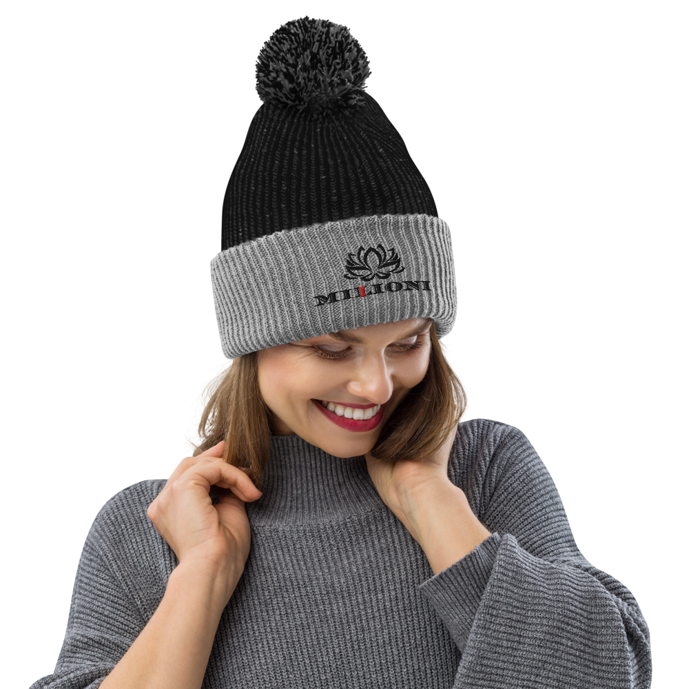 Milioni Pom-Pom Beanie Blk & Gry